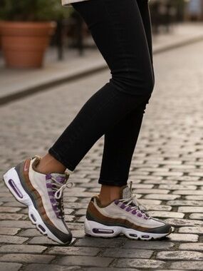 Nike Women's Beige, Brown & Purple Fur-Trim Lace-Up Sneakers